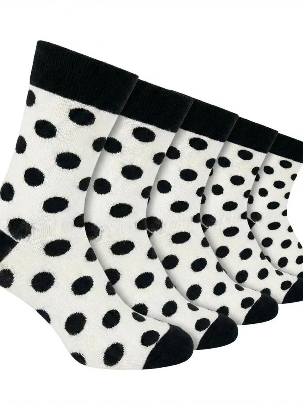 Korean Women's Premium Crew Socks -Polka Dot Casual - 6 Pairs